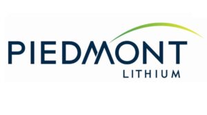 Piedmont Lithium logo featuring the company name in bold, dark blue letters with a green arc above it.