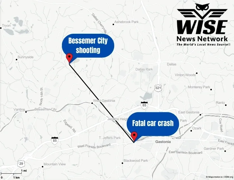 Distance between the shooting and fatal car crash involving the Gaston County Police.