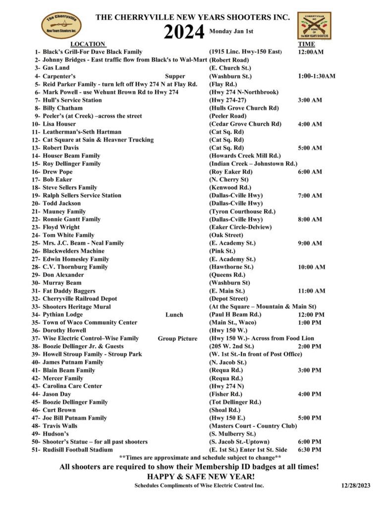 New Year's Shooters Schedule