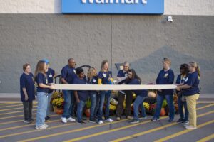 A photo of the ribbon cutting at the Cherryville NC Walmart grand reopening.