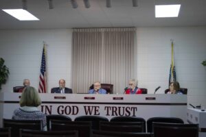 The cherryville NC city council during a meeting.