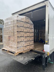 A pallet of roughly 1000 smoke detectors being loaded into a box truck to help with the hurricane helene relief in Black Mountain NC.