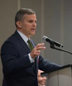 Josh Stein speaking at an event for his campaign for NC governor.