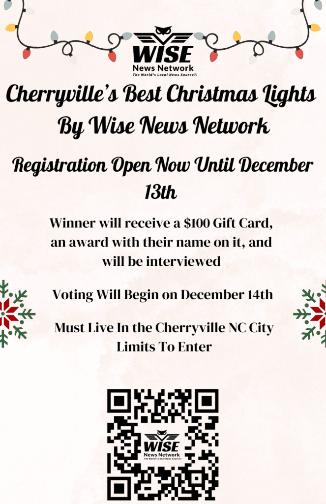 Cherryville's Best Christmas Lights contest poster. Enter by December 13th or vote starting on the 14th!