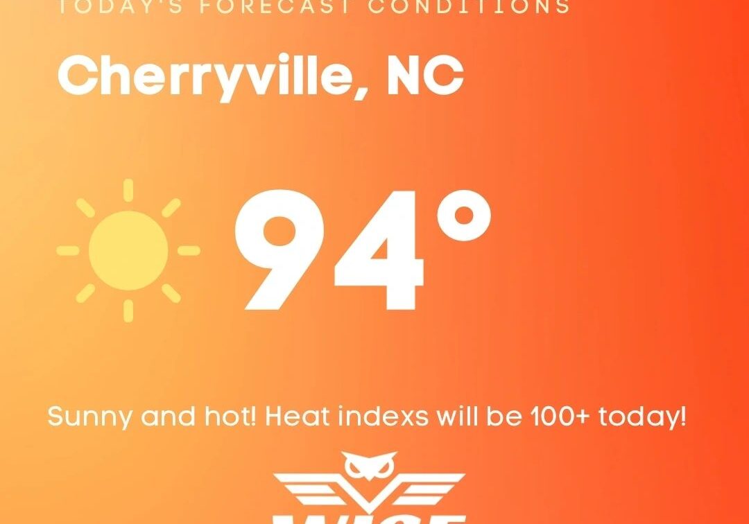 A weather forecast for the day in cherryville, nc.